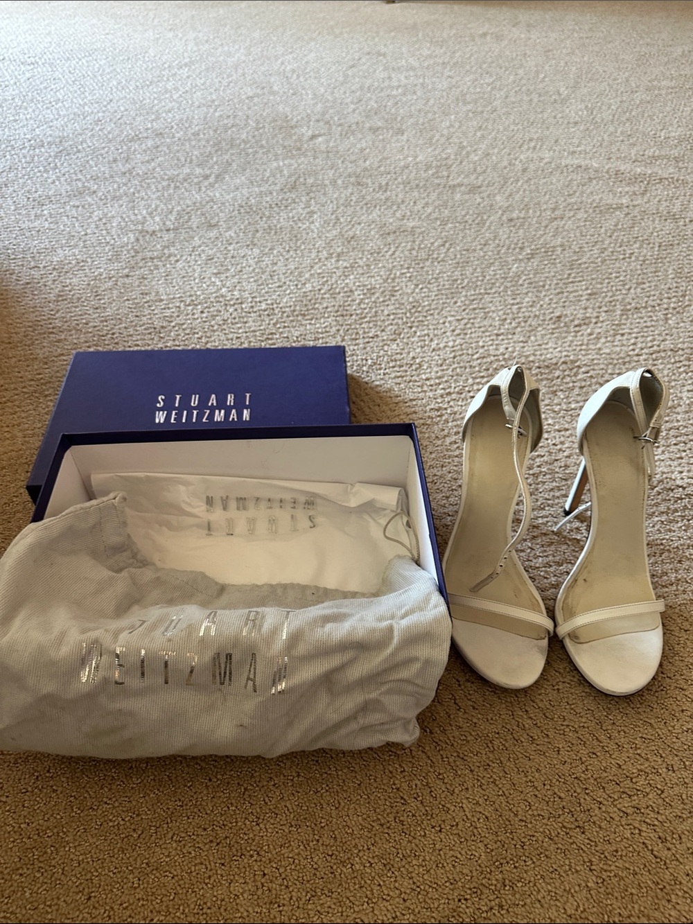 Stuart Weitzman Women's White Strappy Nudist High-Heel Sandals size 7.5